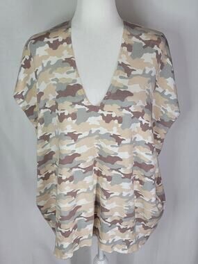 Light Desert Camo BLUE VELVET Brand Oversized Lagenlook Sweater Top Size M